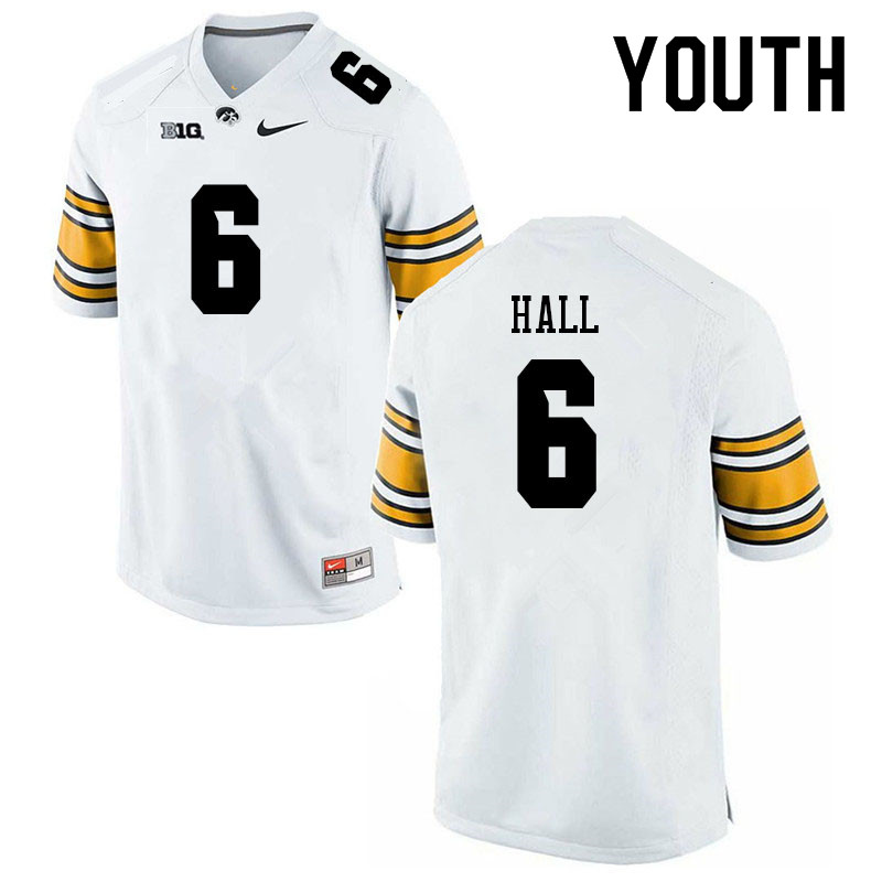Youth #6 TJ Hall Iowa Hawkeyes College Football Jerseys Sale-White - Click Image to Close